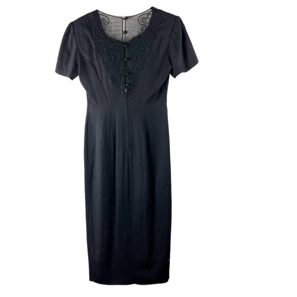 Vintage Scarlett Lace & Embroidered Short Sleeve Black Sheath Dress Size 4P - Picture 2 of 9